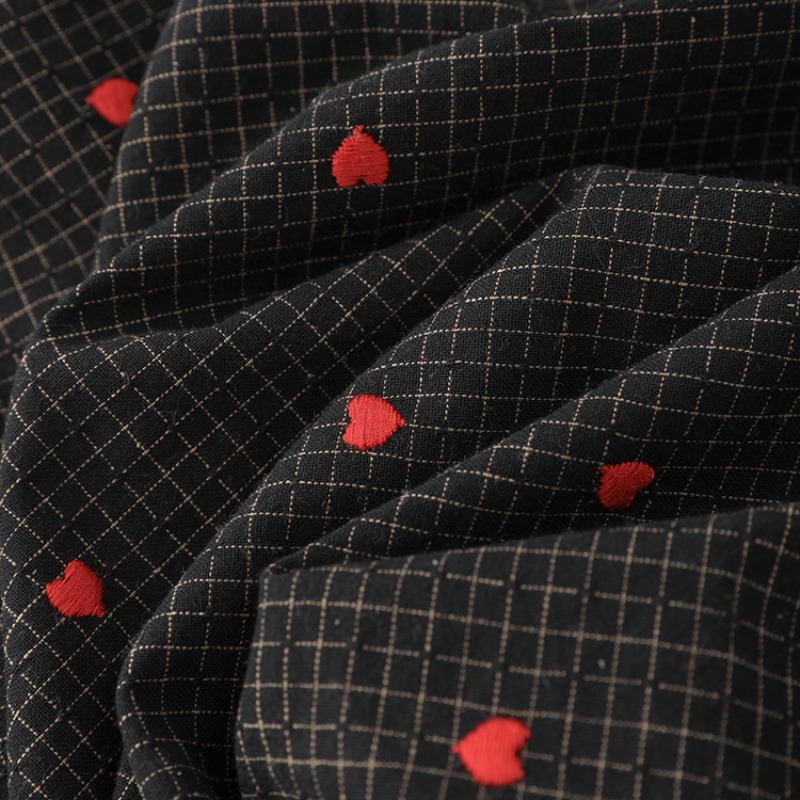 レッドハート刺繍コットンチェック柄生地シャツドレス子供服 DIY 手作りソフト快適なファッション生地