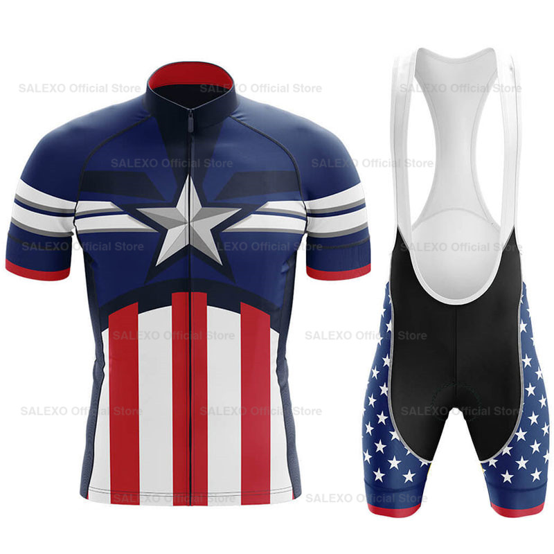 2023 米国サイクリングキットメンズレーシングチームサイクリングジャージセット夏 MTB マイヨ自転車服アウトドア用品サイクリング服