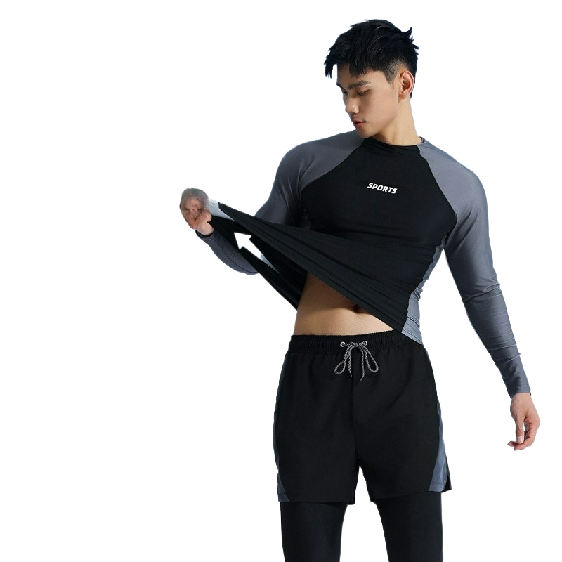 ツーピース男性水着 2026 新しい速乾性長袖ラッシュガード太陽保護水着シュノーケリングサーフィンウェットスーツ