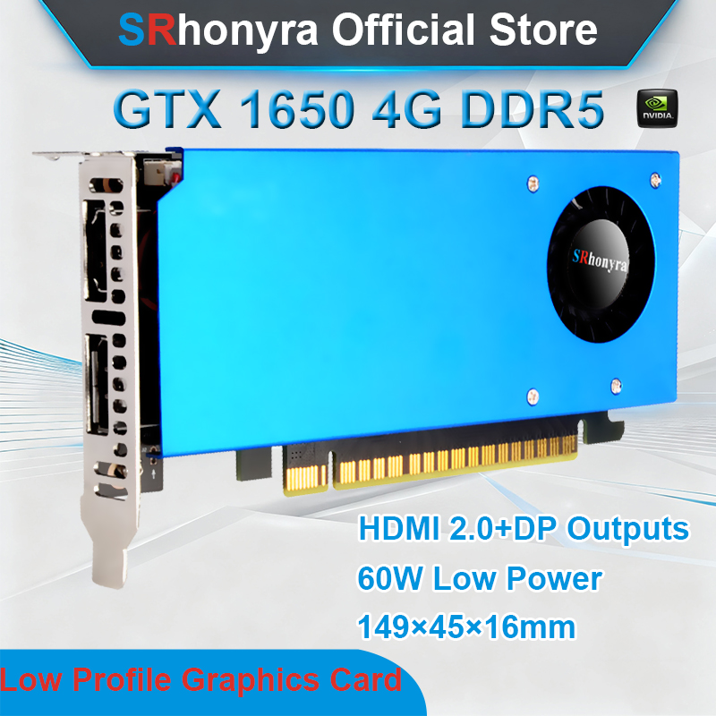 SRhonyra GeForce GTX 1650 4GB ロープロファイルグラフィックカード、GDDR5 PCIe 3.0 X16 128ビットビデオカード、SFF/Thin ITX/HTPC PC対応