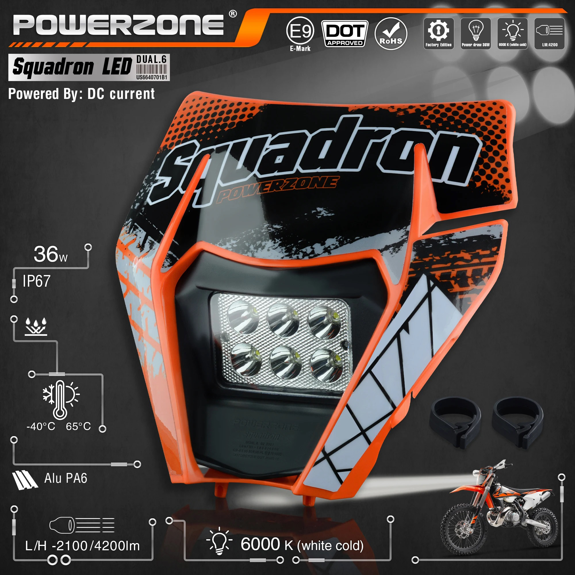 PowerZone オートバイのヘッドライトヘッドランプヘッドライトスーパーモトフェアリング KTM EXC SXF MX ダートバイクエンデューロヘッドライト