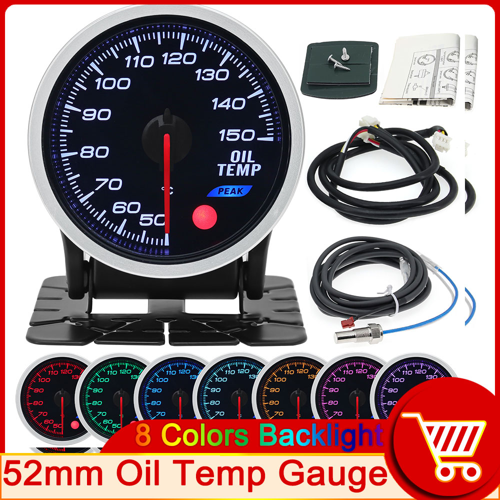 HD 8 カラー LED 52 ミリメートル油温ゲージ 50-150 摂氏油温センサー 1/8NPT for12V 車の油温計インジケーター