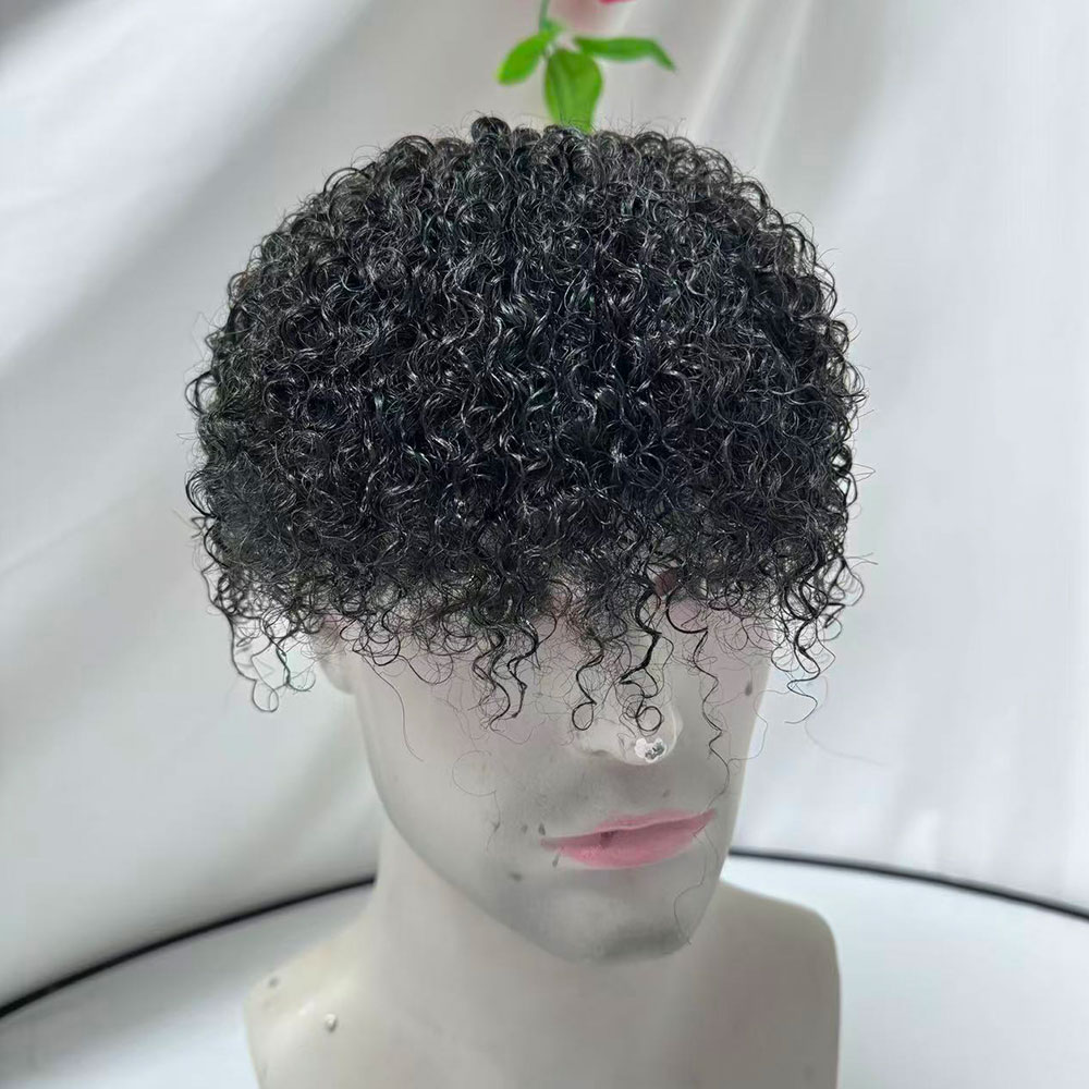EseeWigs 人毛 8 × 7 インチかつら男性用ヘアピース交換システム男性かつらモノラルレース PU 周りカーリーウィッグ