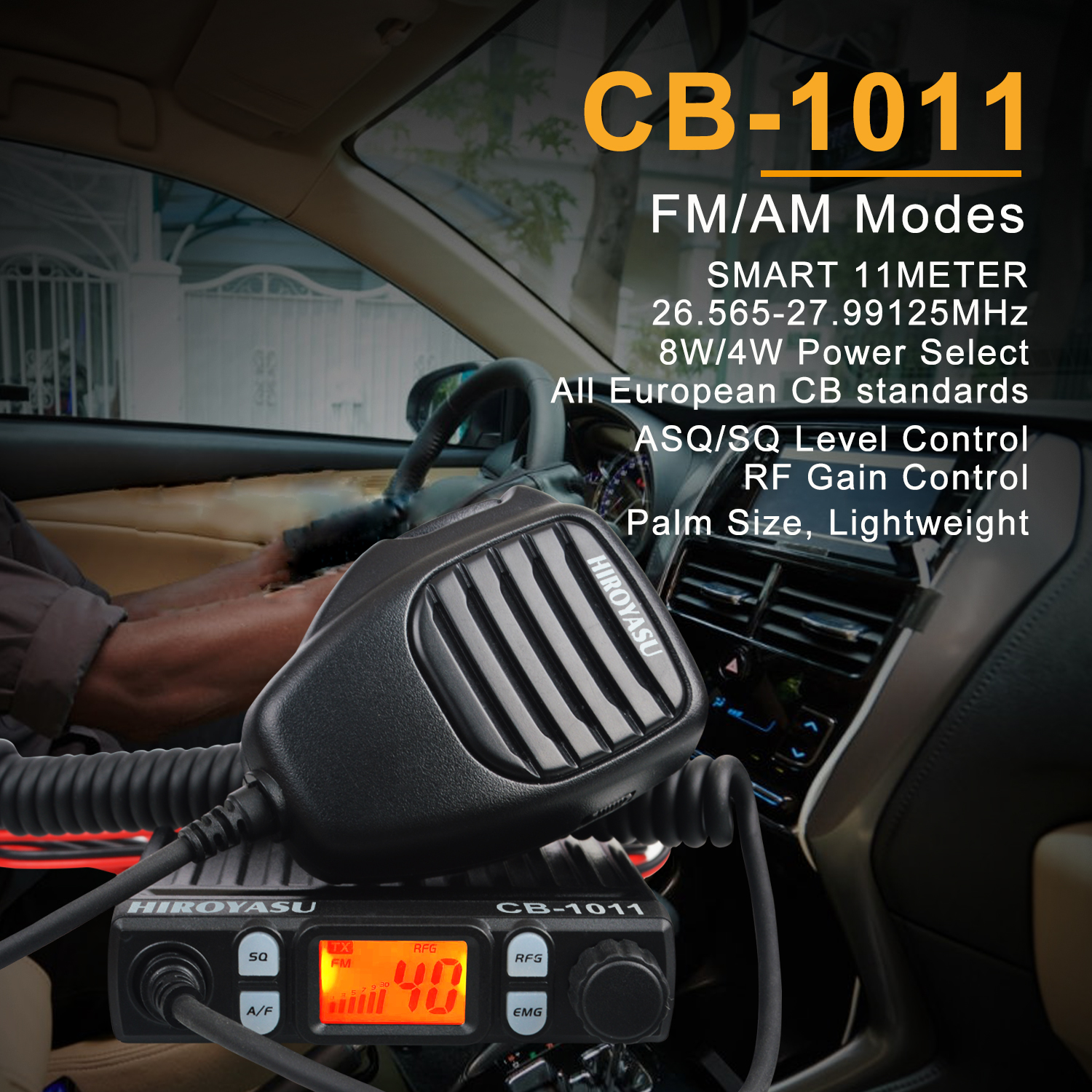 HIROYASU CB-1011 CB トランシーバー 27MHz 40Ch FM/AM 8W ミニ 26.565-27.99125MHz モバイルラジオ EU PL DE CE UK IN US IT 諸国向け