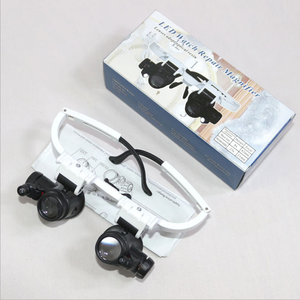 2LED 拡大鏡ヘッドマウント照明顕微鏡ヘッドバンド修理 LED ライトと 8x 15x 23x/7x 10x 15x 25x 拡大鏡ルーペ