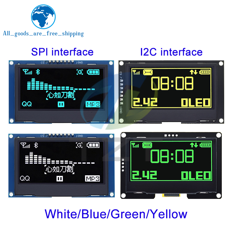 2.42 インチ 2.42 インチ OLED ディスプレイモジュール 128x64 LCD HD スクリーンモジュール SSD1309 7 ピン SPI/IIC I2C シリアルインターフェイス Arduino UNO R3 用