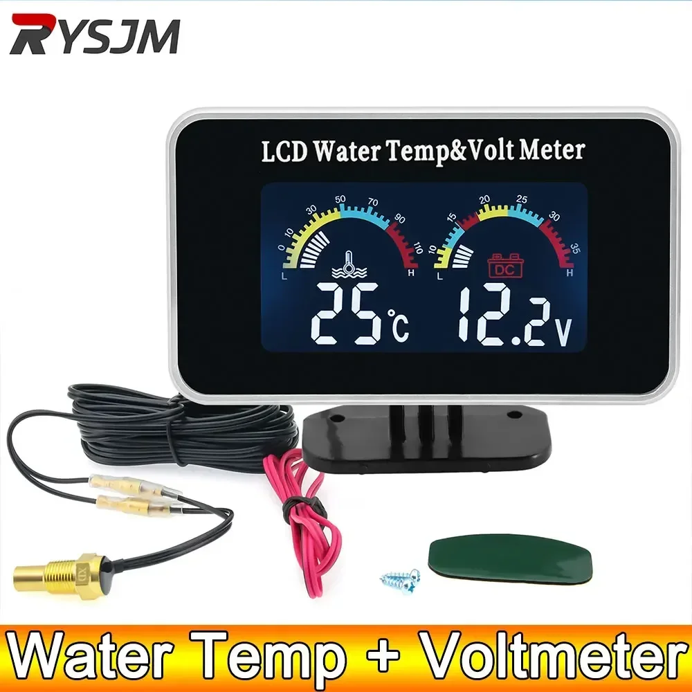 AD 車の液晶水温計温度計電圧計ゲージ 2in1 温度電圧計 10 ミリメートル水温センサー 12V 24V