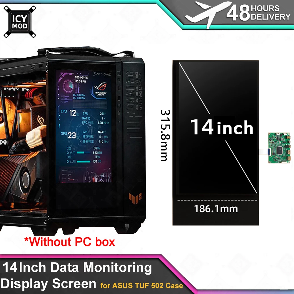 14 インチ PC データ監視表示画面 1920x1080 解像度ダイナミック補助画面 ASUS TUF 502 MOD 用 PC ボックスなし