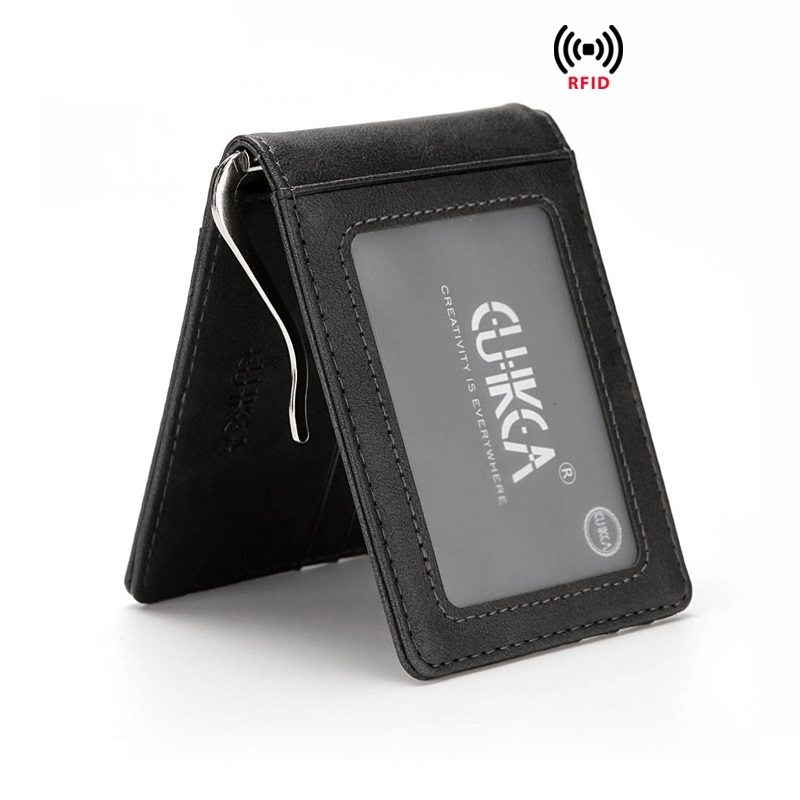 メンズ Rfid 財布マネークリップミニマリストメタルキャッシュクリップレザー財布男性用高級ブランドデザイナースリム男性カードホルダー財布