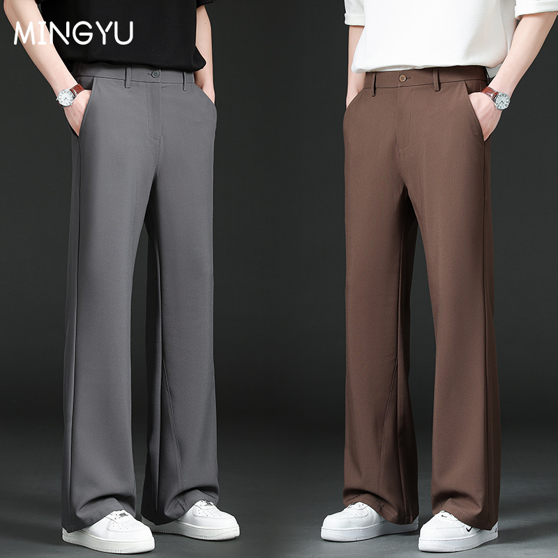 ブランド服春夏スムーズフレアパンツ男性ビジネス弾性ウエストスーツフレアパンツ韓国作業オフィスプラスサイズ 4XL