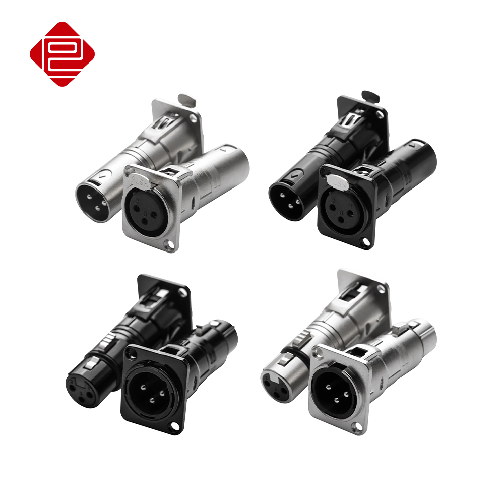 Pro C 3ピン XLR - XLR オス - メス 圧着パネル取り付けパススルーアダプター ロック付き