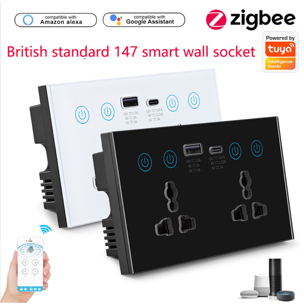 TUYA Zigbee 147 壁ソケット USB Type-C ユニバーサル電源プラグ コンセント 13A タッチ スイッチ リモート by Alexa Google Home