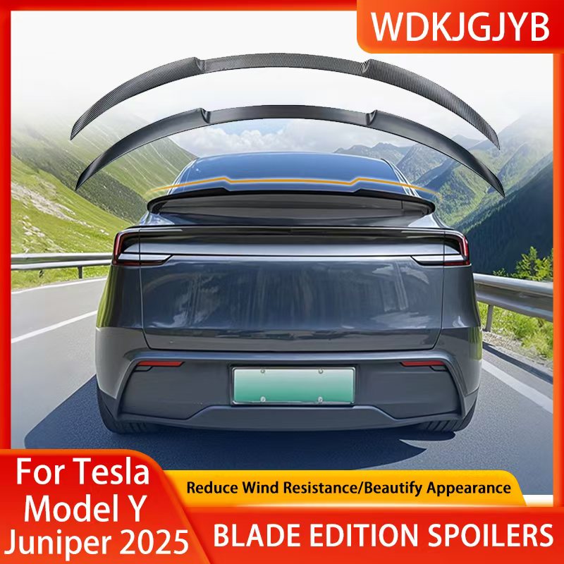テスラモデル Y ジュニパー 2025 ABS カーボンファイバー柄スポイラーブレード高性能トランクウイング車の修正アクセサリー