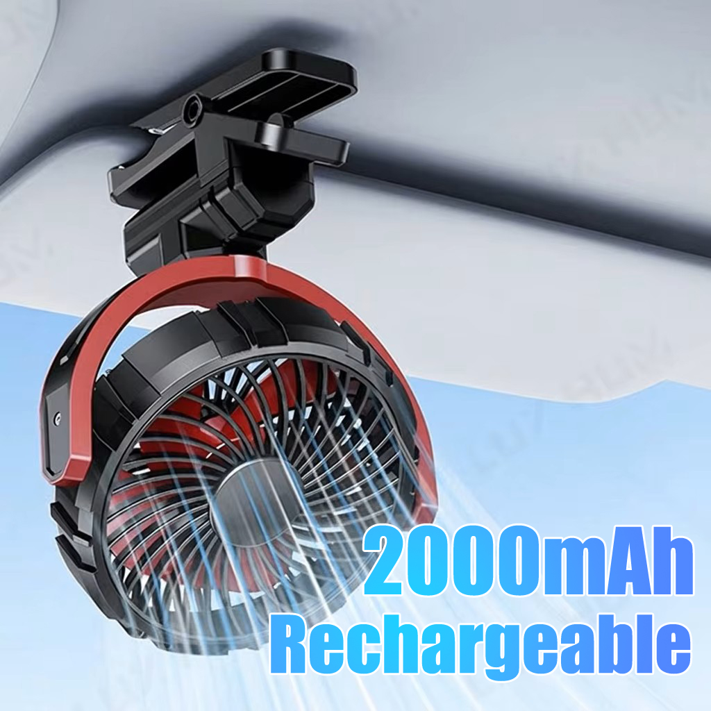 充電式カークリップファン 2000mAh USB ポータブル冷却ファン 360 度回転ファン 座席/オフィス/旅行用 3 スピード強風