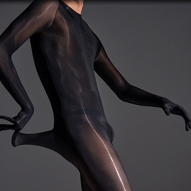 セクシーな男性極薄薄手の光沢のある bodystocking ペニスシースコックポーチタイツ 5 本指手袋 bodyhose バックオープニングボディスーツ