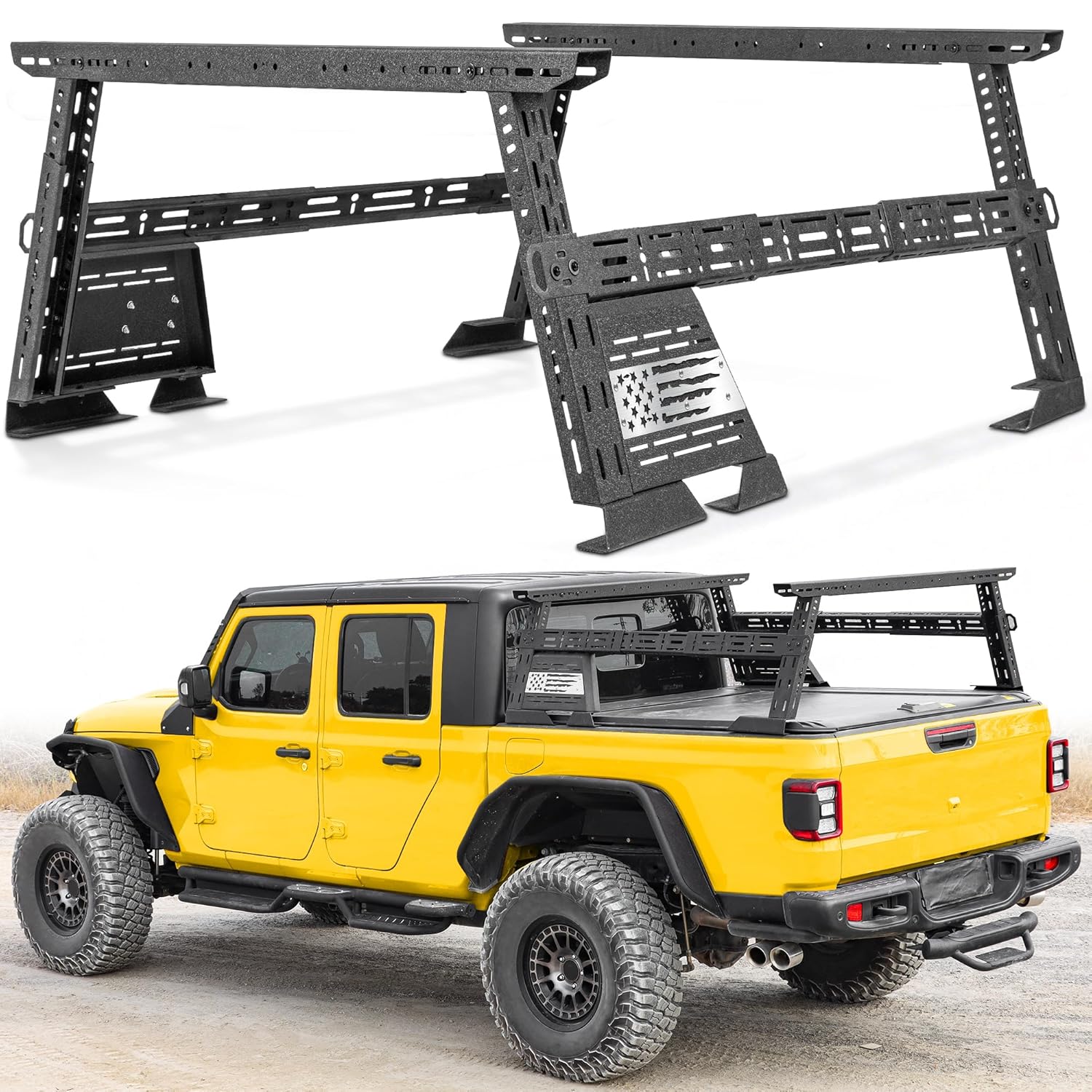 1300Lbs 中型トラックの荷台ラック 2 クロスバー DIY パネル調整可能な 16-25 カーゴラックピックアップラダーラックカスタム