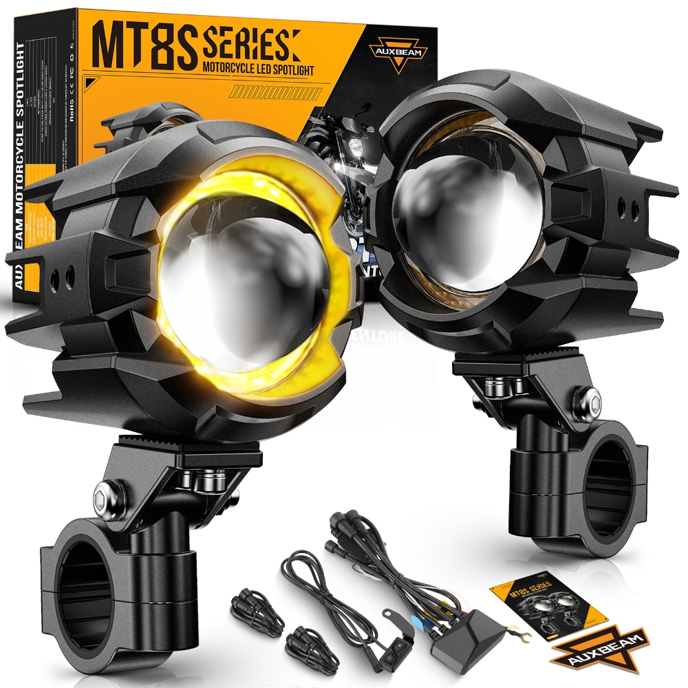 AUXBEAM MT8S 3 インチオートバイ LED スポットライト DRL BI-LED プロジェクターレンズヘッドライト 120 ワットデュアルカラースイッチバック 3 5 ライトモード