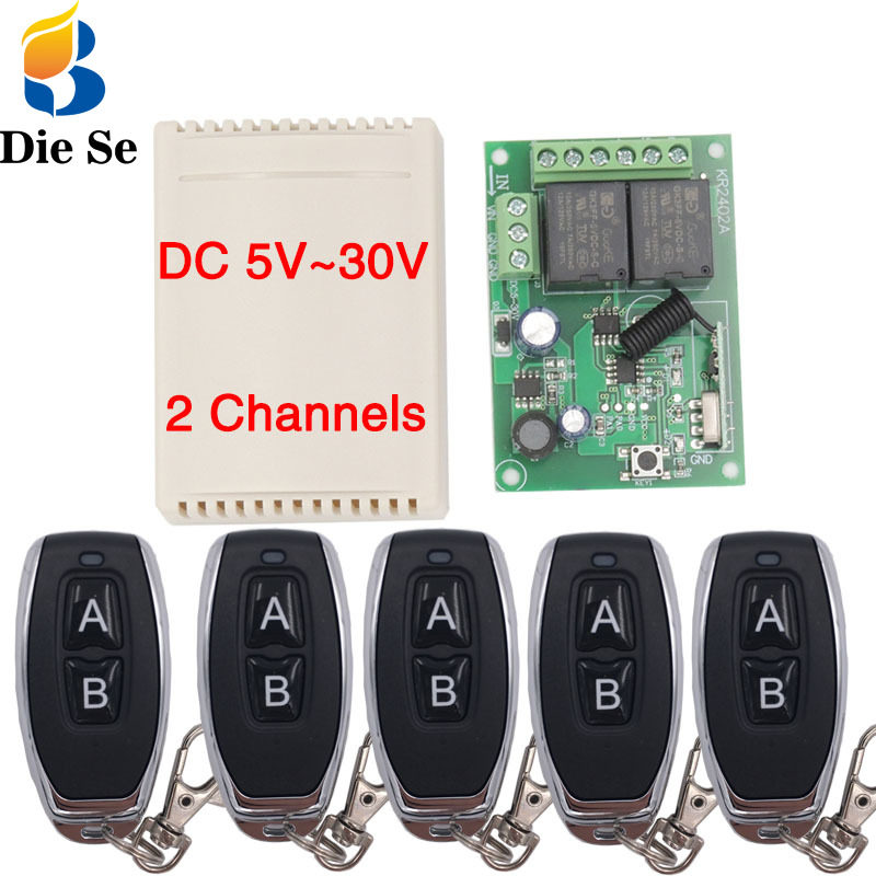 433Mhz RF リモート制御回路ユニバーサルワイヤレススイッチ DC 5V 12V 24V 2CH rf リレー受信機とキーフォブ送信機ガレージ用