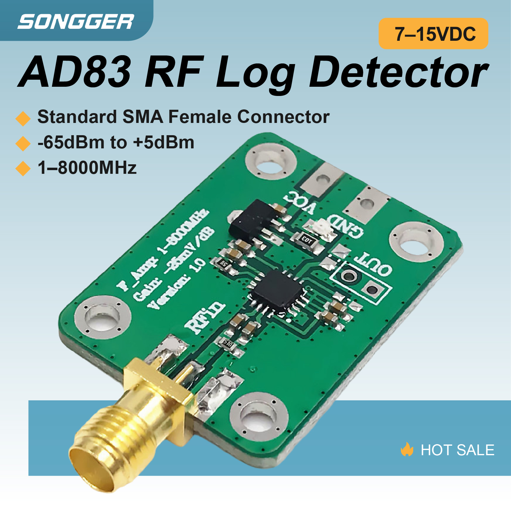 AD8318 RF ログ検出器モジュール 7-15VDC SMA メス 50Ω 入力 RSSI 信号強度 RF パワーメータ DIY スペクトラムアナライザ用