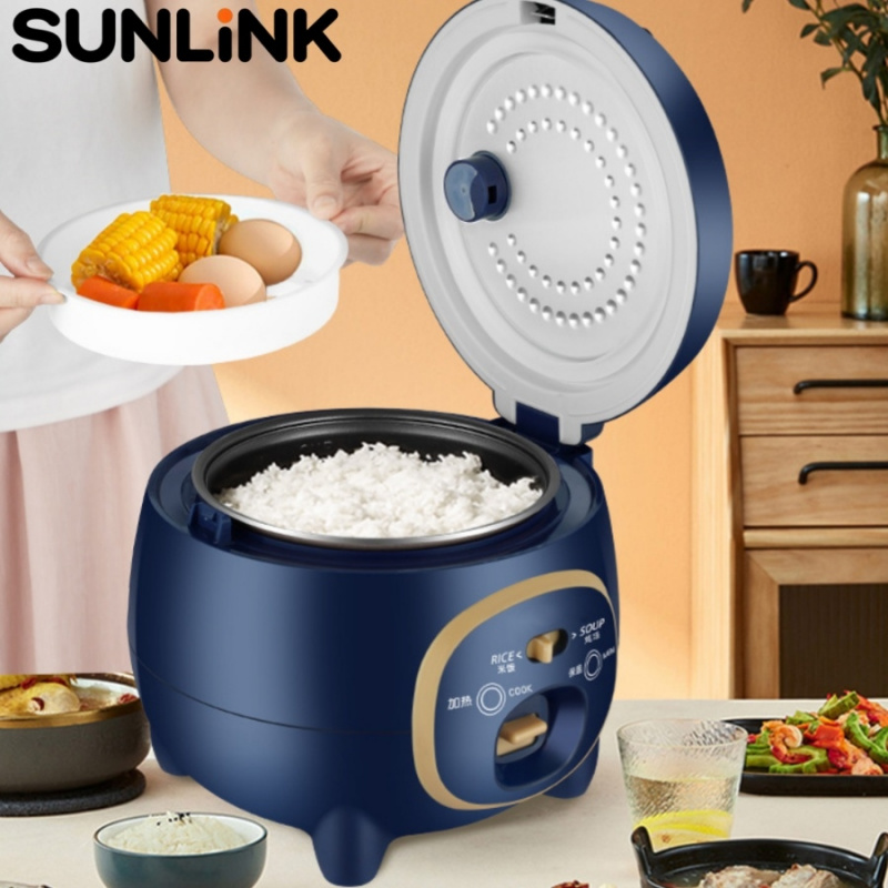 1pc ミニ電気炊飯器蒸し器キッチンノンスティックポット 1.8L 保温機能ポータブルマルチクッカースープ用