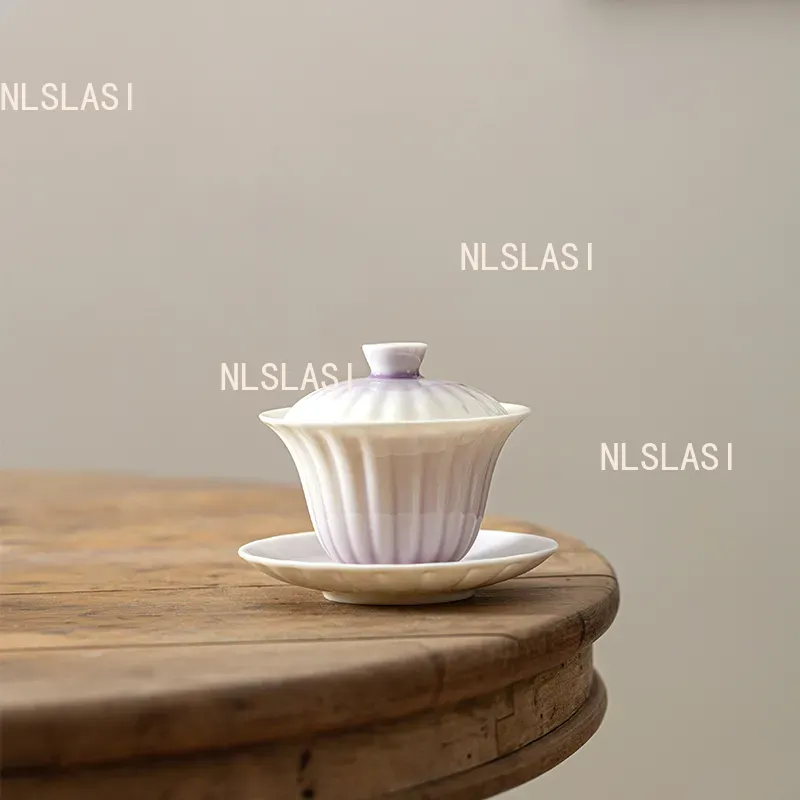 140 ミリリットルグラデーション羊脂肪翡翠 Gaiwan レトロ窯変更セラミック茶注入器手作り磁器フィルターティーポット家庭用茶ボウル