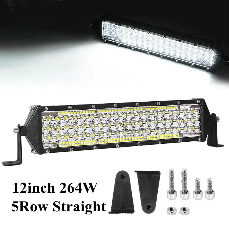 12 インチ 88 LED 264 W 5 列 LED バースポットライトフラッド 12 V 24 V トラック 4X4 オフロード車 SUV ATV ワークライト用オフロード LED ライトバー
