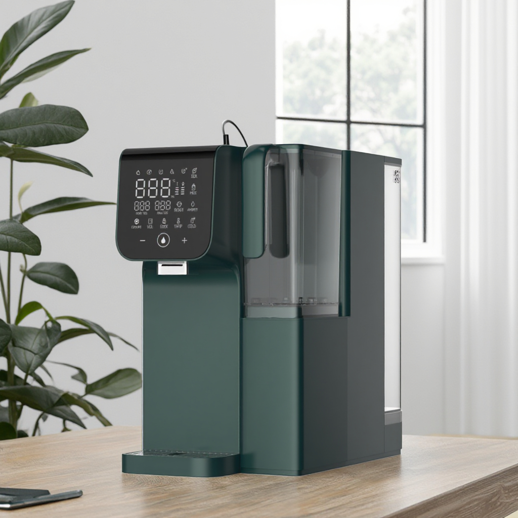 素敵な外観ミニ電気ポータブル水フィルターディスペンサーヒーターインスタント温水デスクトップ設置プラスチックハウジング RV