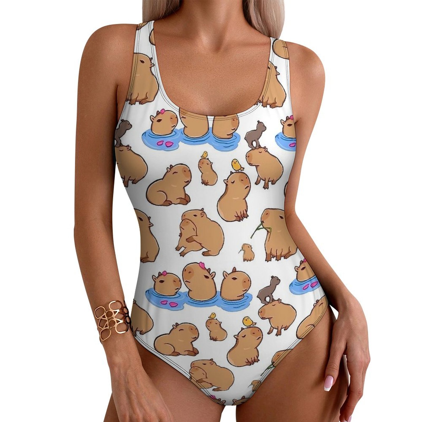 カピバラプリント水着漫画動物水着ワンピースサーフィンカスタム水着水着女性プッシュアップセクシーなビーチ衣装