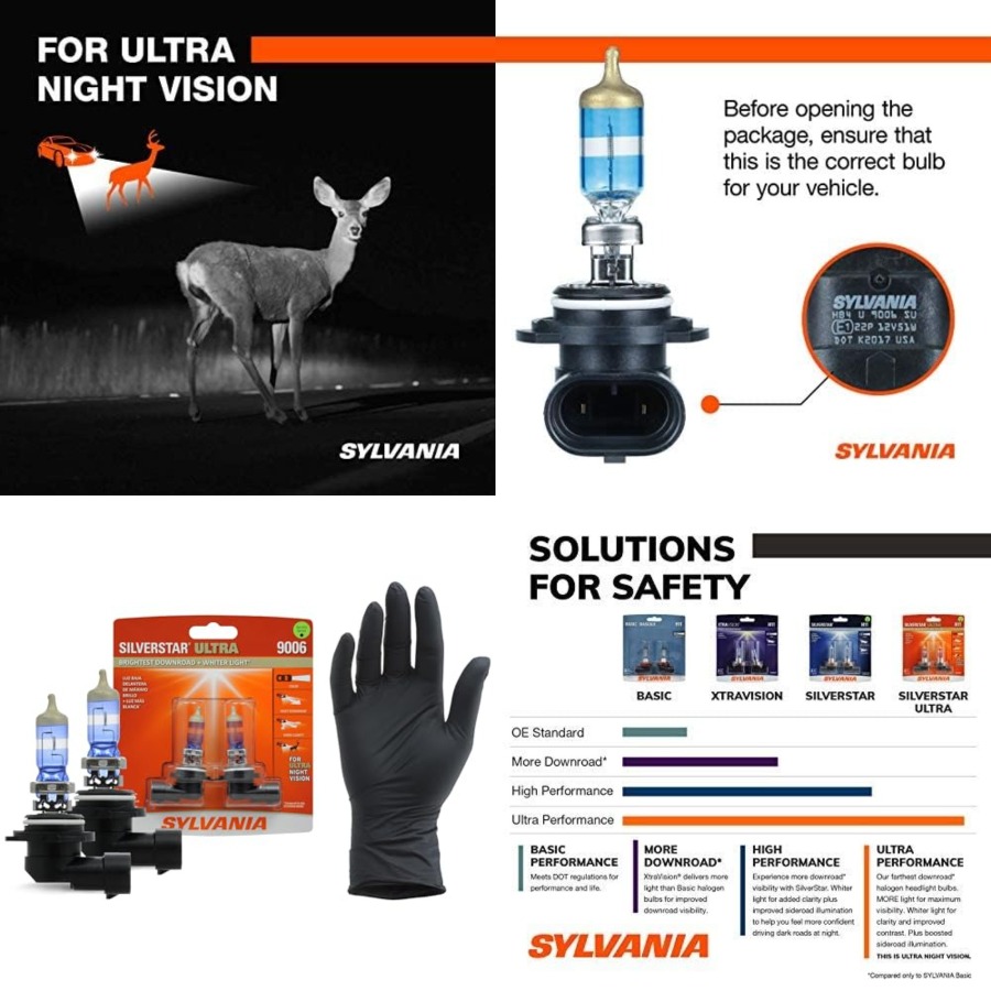 - 9006 SilverStar Ultra プラス無料取り付けグローブ - 高性能ハロゲンヘッドライトバルブ、ハイビーム、ロービーム、フォグリプラ