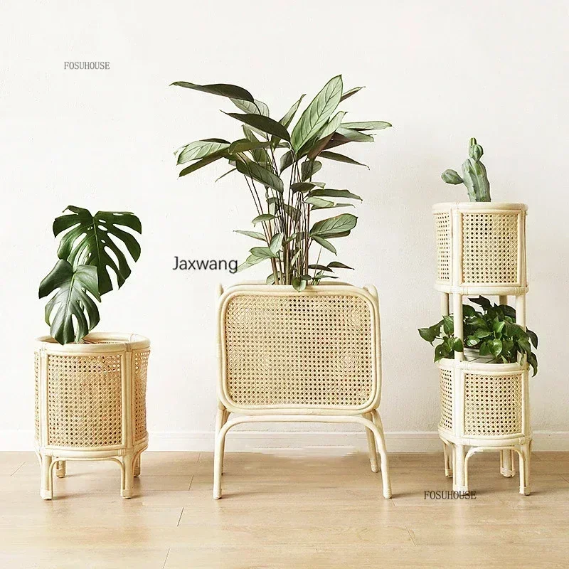 籐植木鉢フラワースタンド棚屋内植木鉢装飾ダブルフラワースタンドアートフラワーポット装飾バスケットr