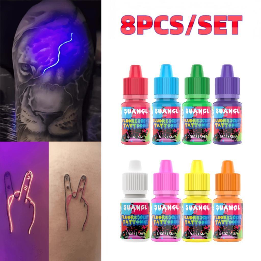 SUANGL UV タトゥーインクセット、ボトルあたり 0.166OZ (5ml)、アーティストや DIY に適した蛍光タトゥーインク、パターン作成