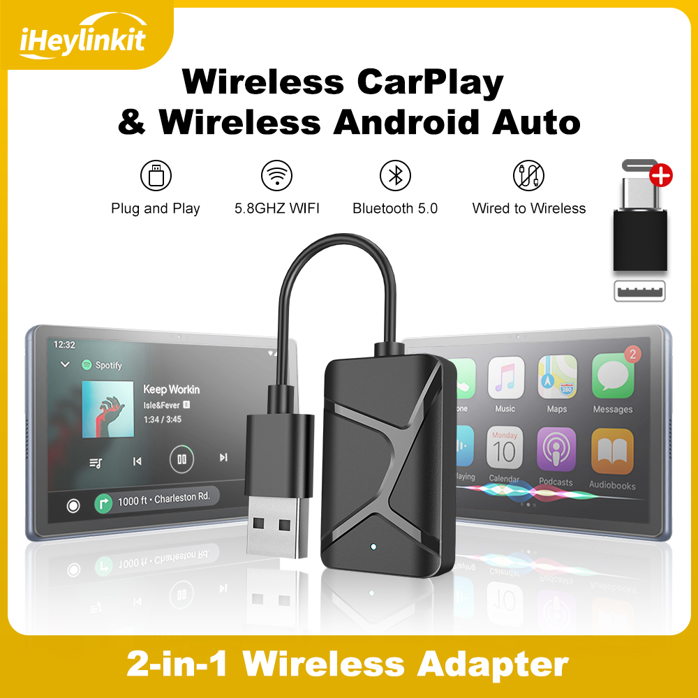 iHeylinkit ワイヤレス CarPlay Android 自動アダプター 2in1 スマート ミニボックス プラグアンドプレイ WiFi 高速接続ユニバーサル 98% 車種用