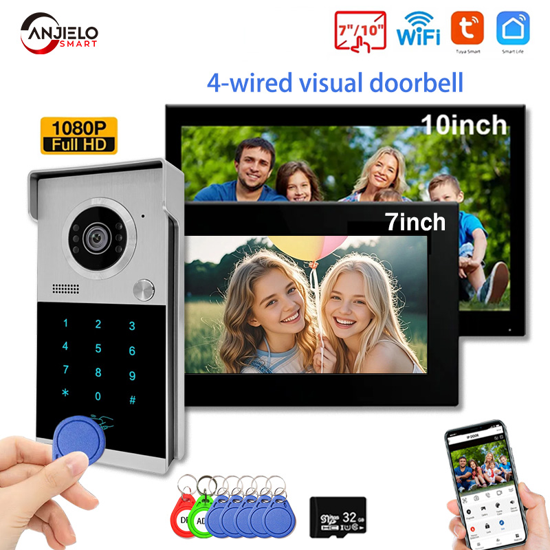 ANZIELO Tuya スマート メタル ドアベル ビデオ インターホン システム、10 インチ タッチ スクリーン、4 インチ 1 ロック安全保護