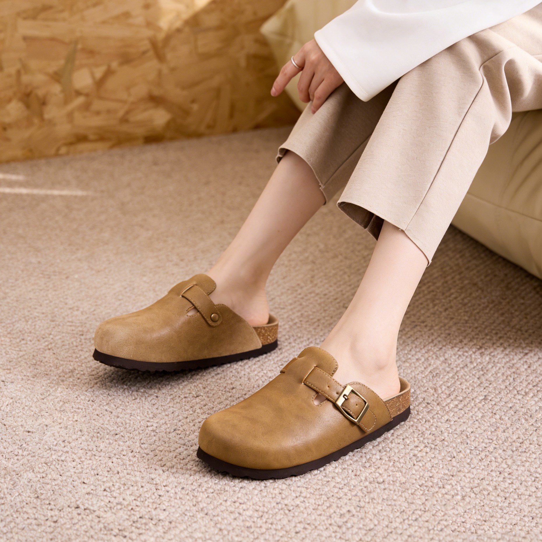Bebealy ファッションビーガンレザー下駄女性のための快適なコルクフットベッドミュール新しいメンズポテトシューズユニセックスコルク下駄アーチサポート付き