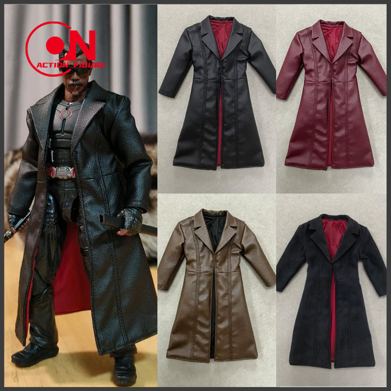 1/12 スケール男性黒ロングレザーコート生地ウインドブレーカー服モデルフィット 6 "Notaman Mezco 兵士アクションフィギュアボディ