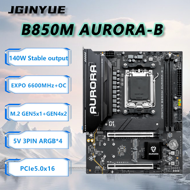 JGINYUE B850M AURORA-B 新しいマザーボード M-ATX AMD® Ryzen 7/8/9000 シリーズデスクトップ PC DDR5 RAM PCIe5.0 ゲームオフィスビデオ No-WiFi