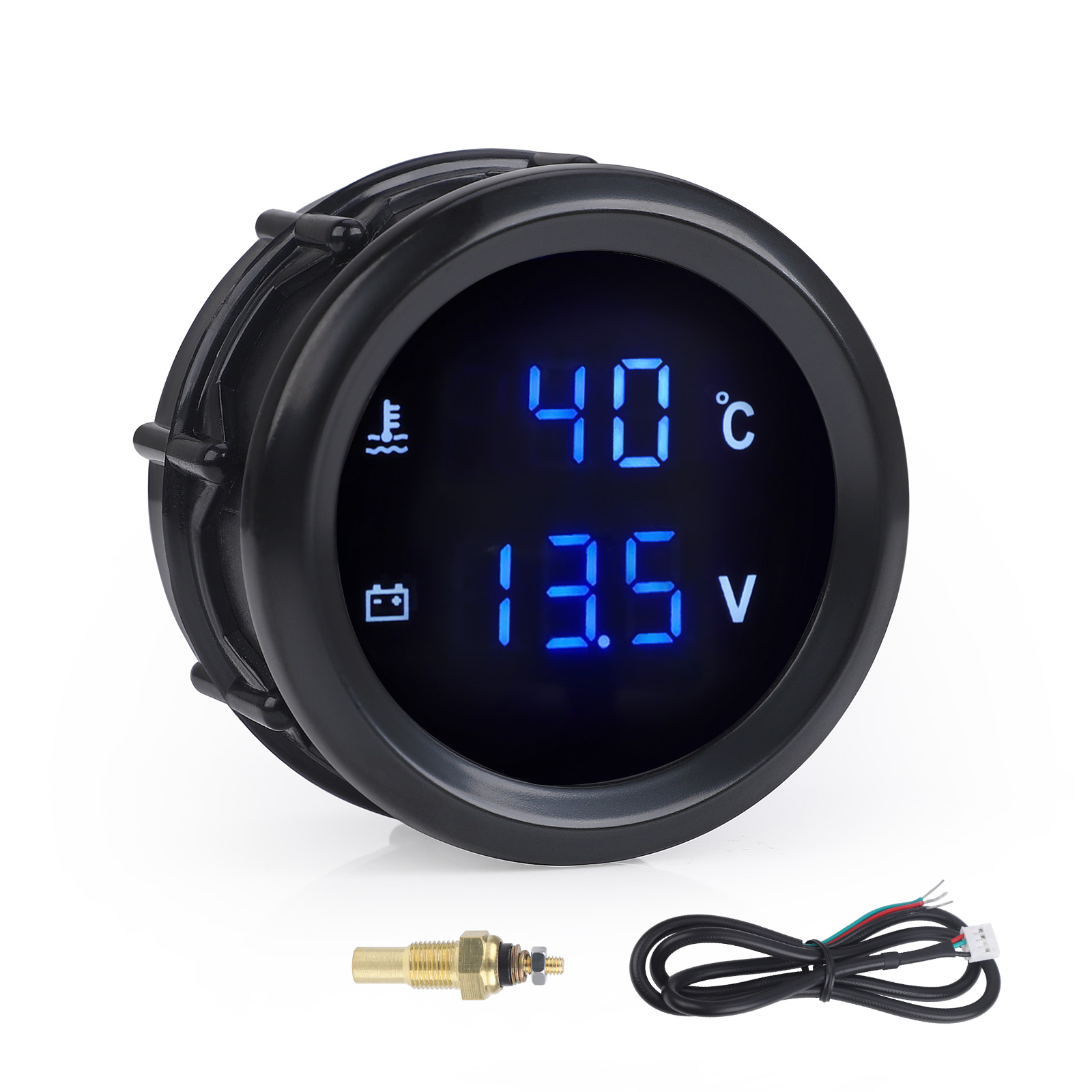 ブルー Led 電圧計＆デジタル水温計 2 "52 ミリメートル 2 in 1 油温油圧計タコメーターメーター温度センサー 1/8NPT
