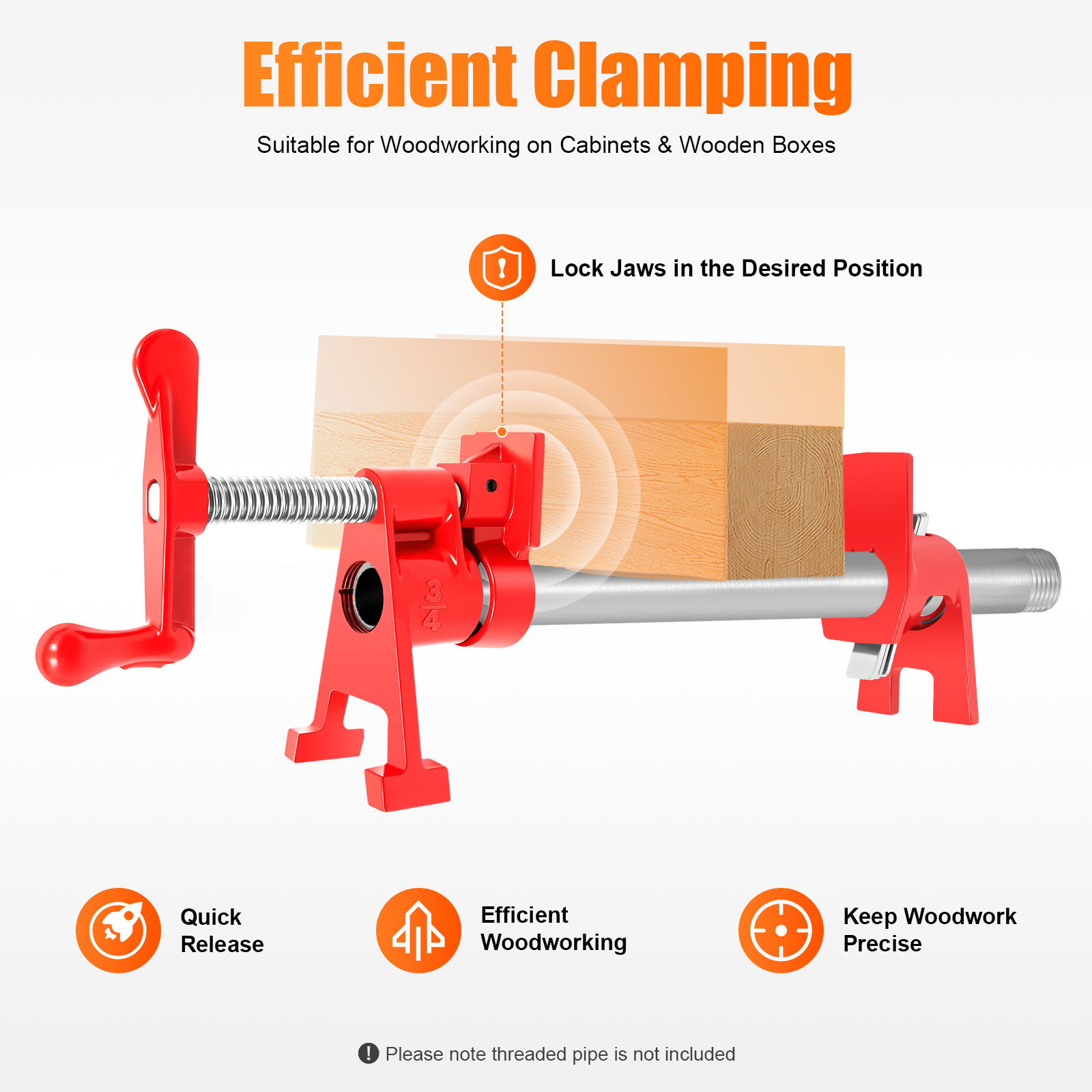 4 個 3/4 インチ木材接着パイプクランプセットカウンタートップ鋳鉄クイックリリースバークランプレッドキット木工用ワイドベース付き