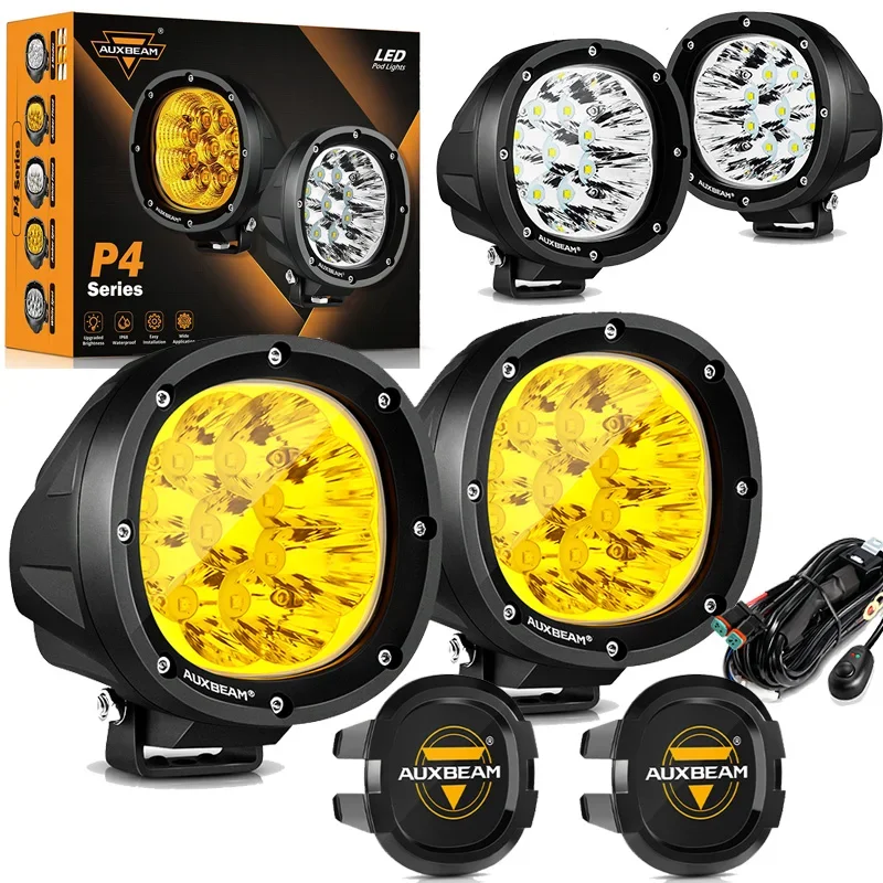 Auxbeam 4 インチ 90 ワットラウンドワークライト 3535 LED スポットフラッドドライビングライト LED ドライビングランプジープラングラートラックオフロード SUV ATV