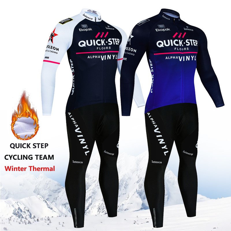 冬クイックステップサイクリングジャージセット MTB バイク服マイヨ Ropa Ciclismo Invierno 自転車サーマルフリースサイクリング服