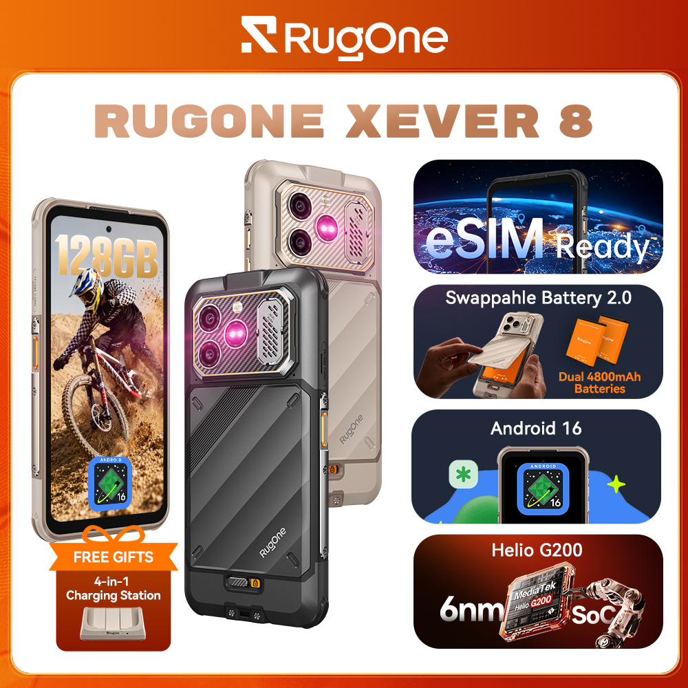 【新品】RugOne Xever 8 Rugged Phone Android 16 スマートフォン交換可能バッテリー 2.0 Helio G200 6.5" 120Hz 20MP ナイトビジョン 128GB NFC