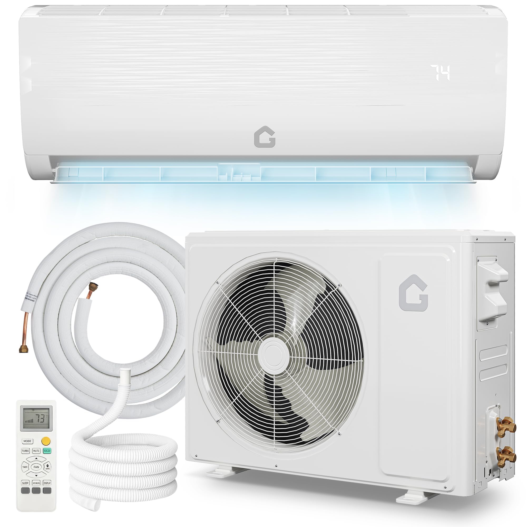 9000 BTU 19 SEER2 エネルギー効率の高いミニスプリットダクトレスエアコンとヒートポンプインバーター 壁掛け式冷却および加熱 450 平方フィート 低騒音 115V 完全設置キット付き