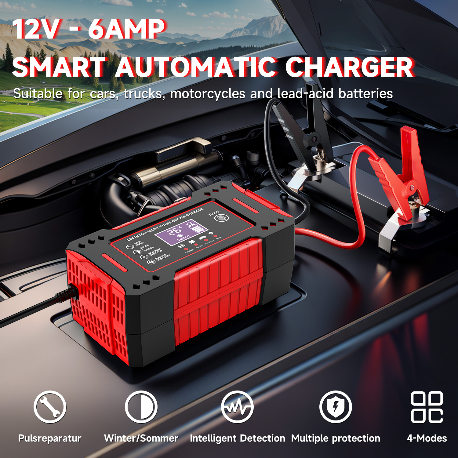 6A 12V 修理 LCD ディスプレイインテリジェントカーバッテリー充電器車とオートバイのバッテリー充電ユニット鉛酸バッテリー