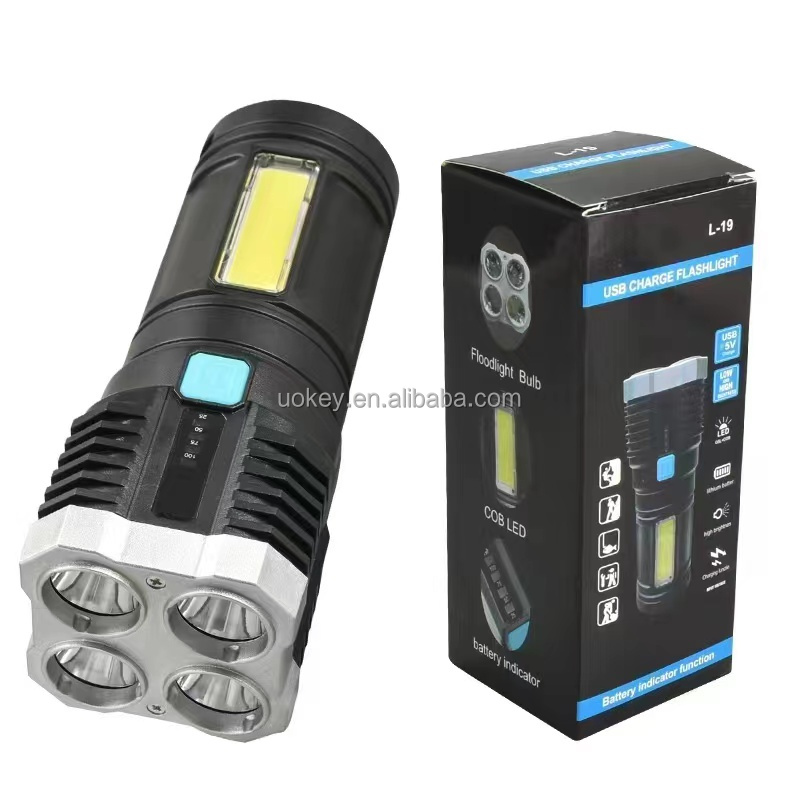 ホット販売ポータブル USB 充電式懐中電灯緊急使用多機能 4 LED USB 充電懐中電灯