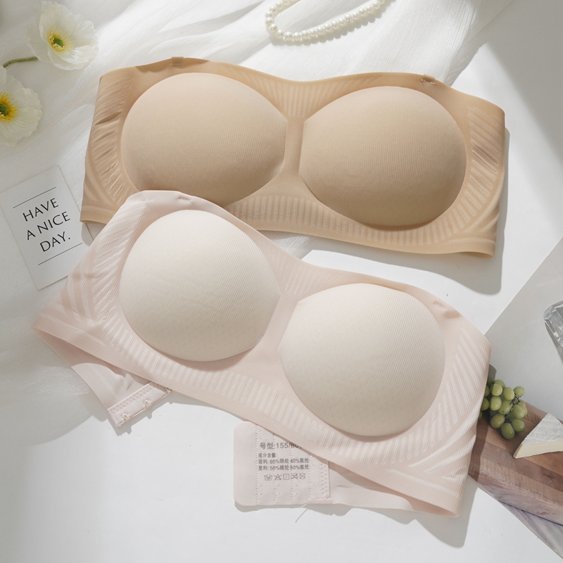 胸が小さい女性用ストラップレスブラ、プッシュアップ、滑り止め、落下防止、目に見えないシームレスブラ、取り外し可能なストラップ付き