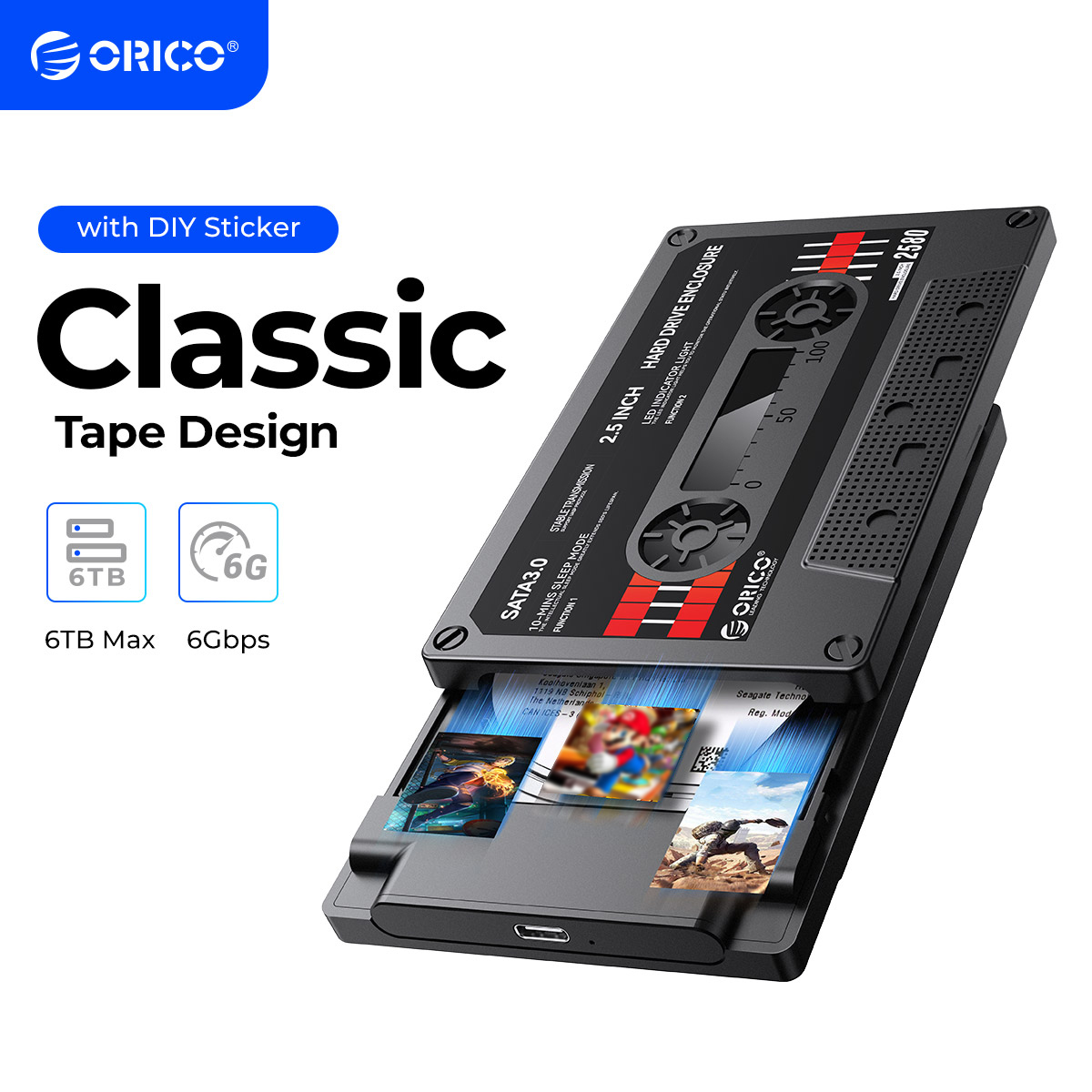 オリコ 2.5 インチ HDD エンクロージャ SATA から USB3.0 外付けハードドライブケース 5Gbps / 6Gbps Type-C HDD ケース DIY ステッカー付き