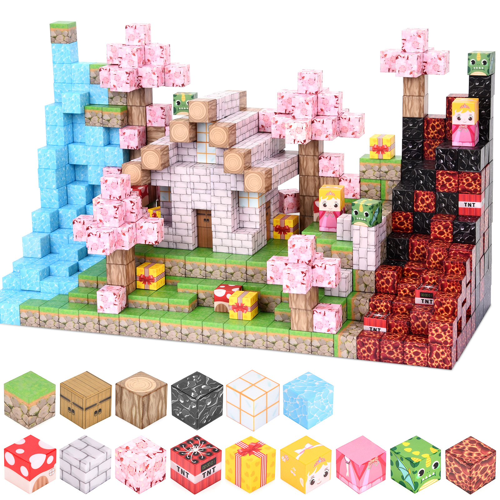 Magnetic Building Blocks Mine World Magnetic Cave World Brick Cube Toys Set STEM Sensory Best Gift for Boy Girl Children Yi lin