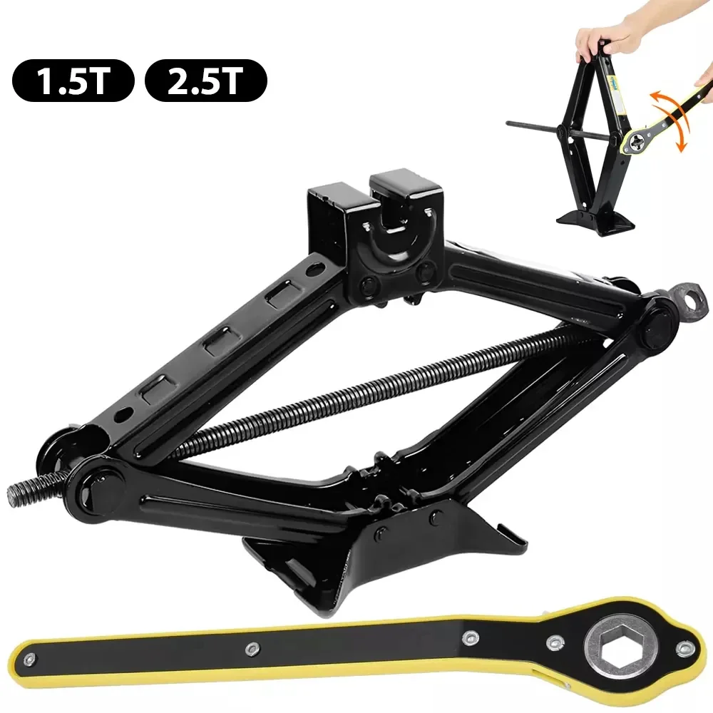 2.5T 1.5T 車ジャッキ 2 in 1 マニュアルリフトジャッキ車修理ツールリフティングツール省力ラチェットレンチ付き車用折りたたみ式ジャッキ