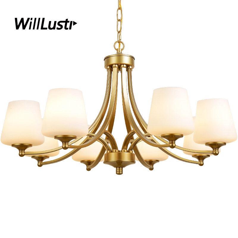 American Style Black Gold Iron Suspension Light Glass Pendant Lamp Hotel Villa Cafe Dinning Bed Room Hanging Ceiling Chandelier