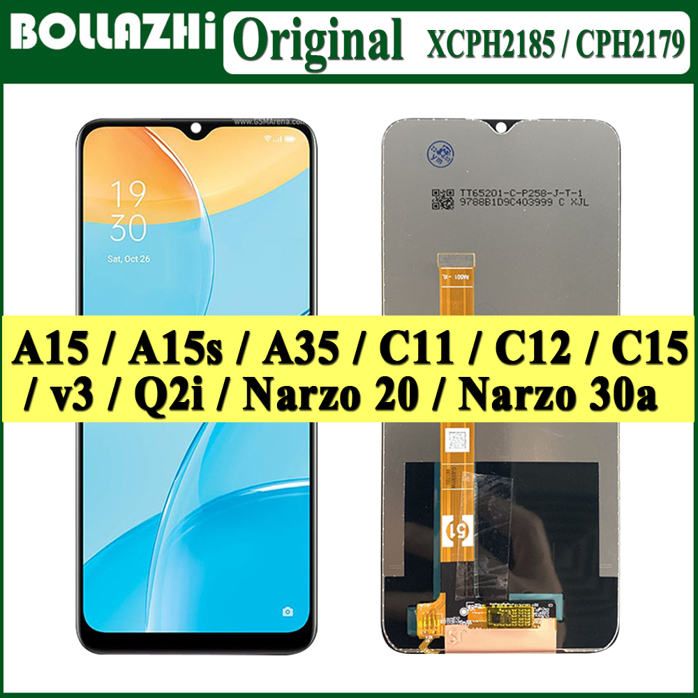 AMOLED Oppo A15 液晶 A15s ディスプレイタッチスクリーンデジタイザアセンブリの交換 realme C11/C12/C15/V3/Q2i /Narzo 20 液晶